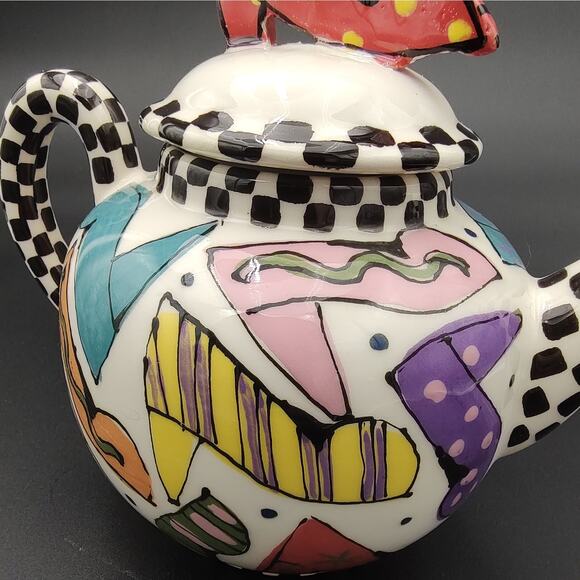 Robin Sterling Hand Painted Teapot Whimsical High Heel Ceramic Pop Art - Picture 2 of 10